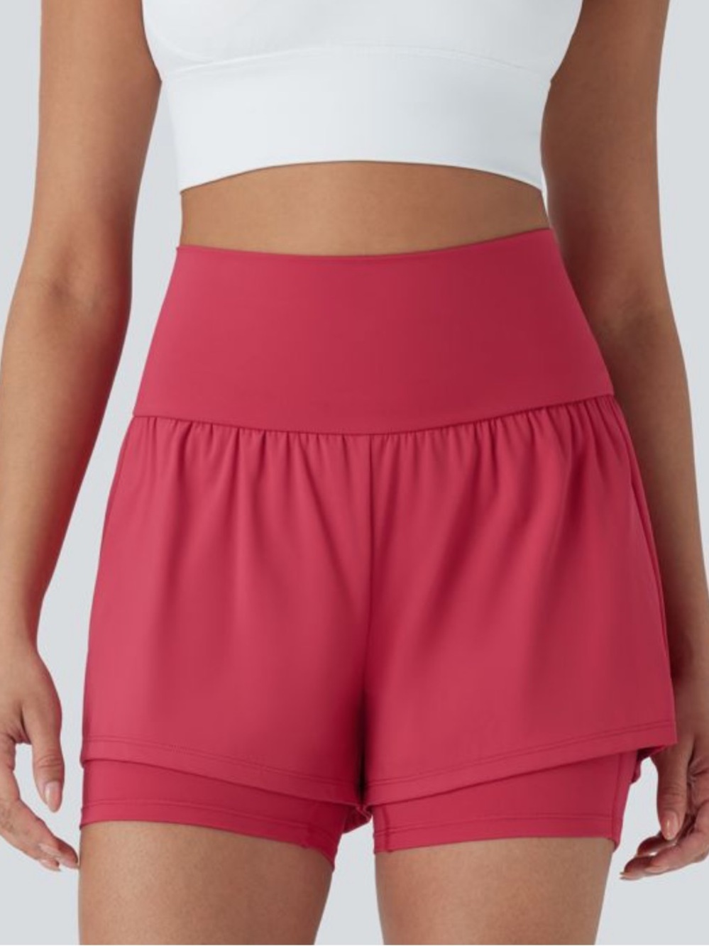 NWT HALARA Softly Zero Airy Pink High-Waist Layered Athletic Shorts, Medium